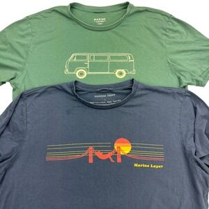 Marine Layer Shirt Lot X 2 Mens Large Blue Green Graphic Van Golden Gate Tees